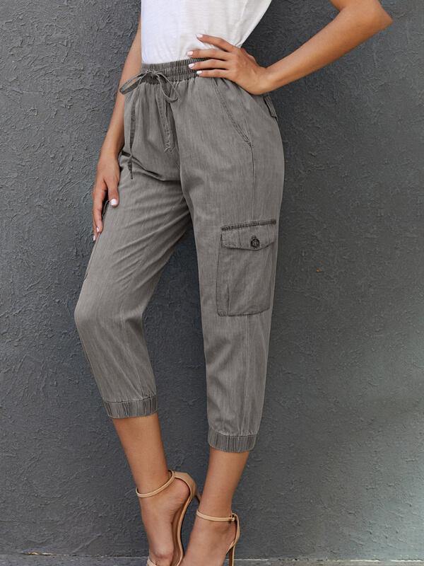 Chalier Sky Blue Drawstring Cargo Pocketed Joggers - CHALIER