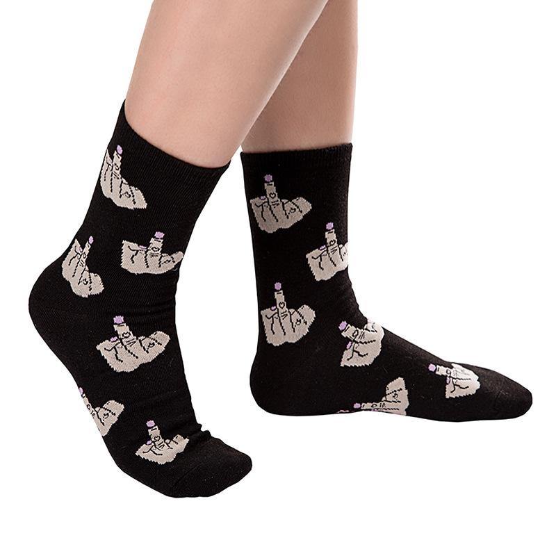 Womens Casual Funny Crazy Crew Socks Middle Finger Novelty Hip-hop Socks - CHALIER