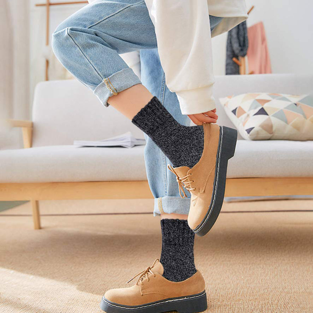 Womens Vintage Winter Warm Soft Knit Thick Wool Crew Socks 5 pairs