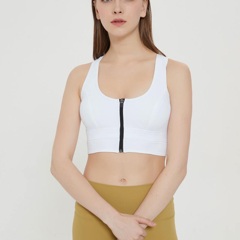 Womens Zip Front Sports Bra Wireless Bra Racerback Removable Pads Workout Active Yoga Sports Bra - CHALIER