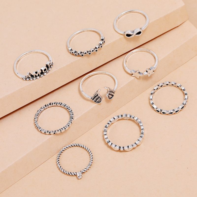 Female Bohemia Rings Woman Design Silver Jewelry Set