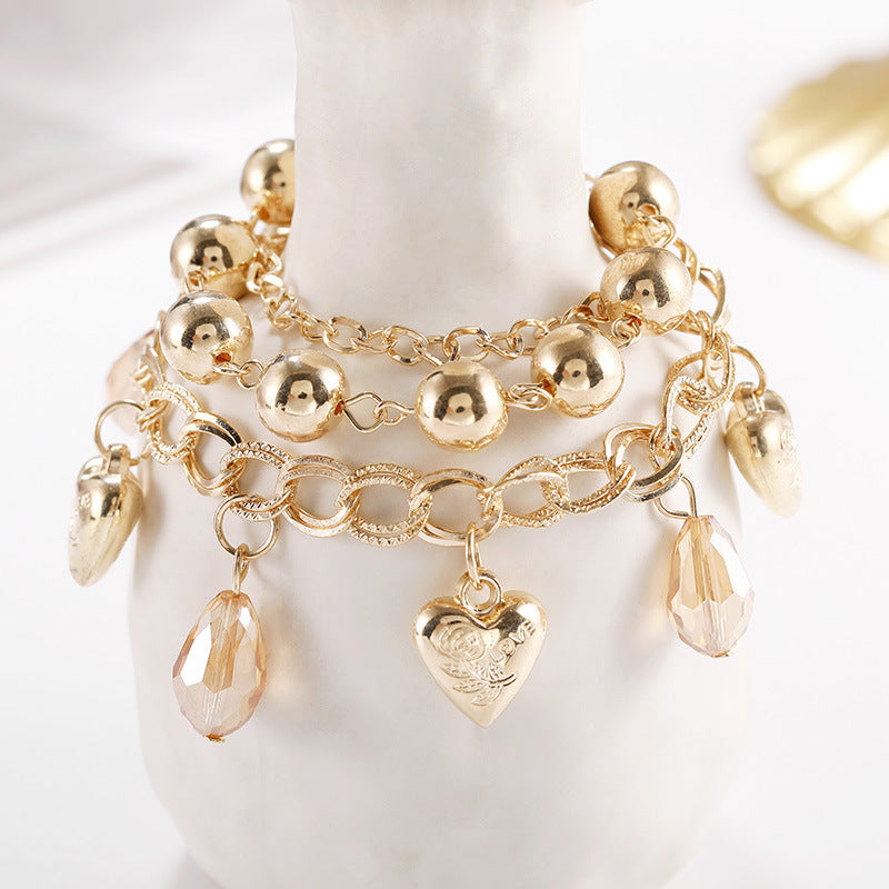 Female Fashionable Heart Drop Bracelets Design Layered Jewelry