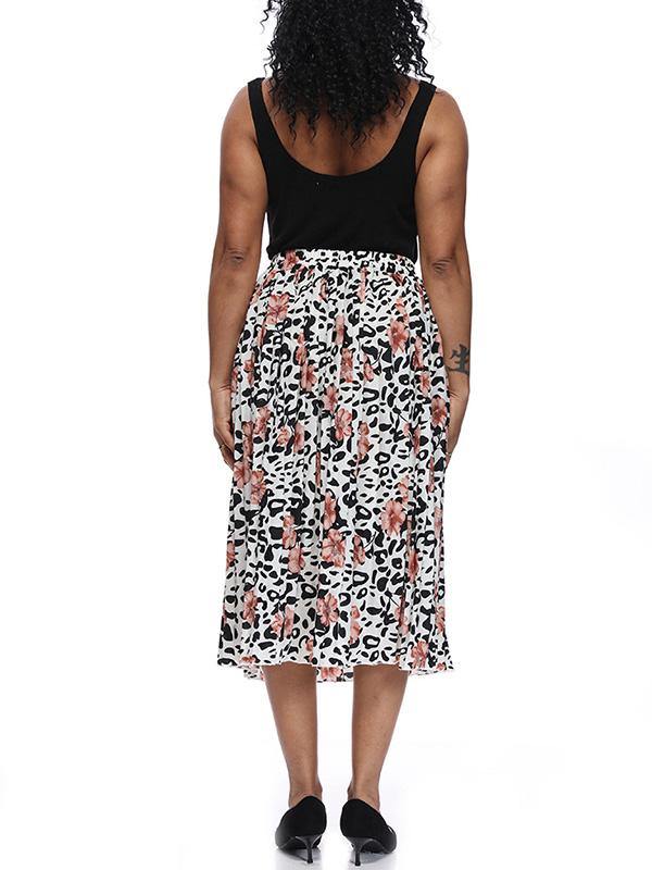 Women's Printed Chiffon Pleated Skirt Plus Size Midi Skirts - CHALIER