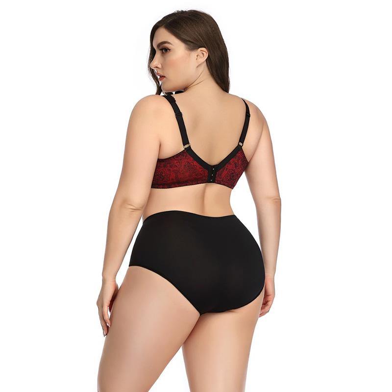 Chalier Plus Size Women's Bra Floral Printed Lace Lingerie Sets D Cup - CHALIER