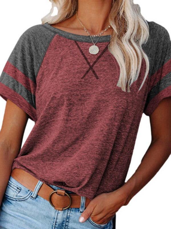 Ladies Short Sleeve Cotton-Blend Stripes Shirts & Tops - CHALIER