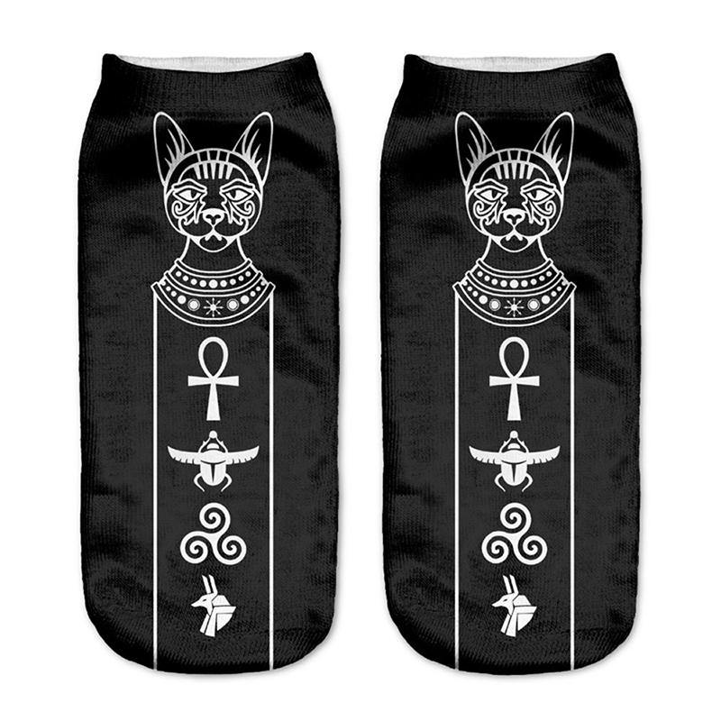 Women Low Cut Ankle Socks Funny Aliens 3D Printing  Cotton Cartoon Art Skull Sock - CHALIER