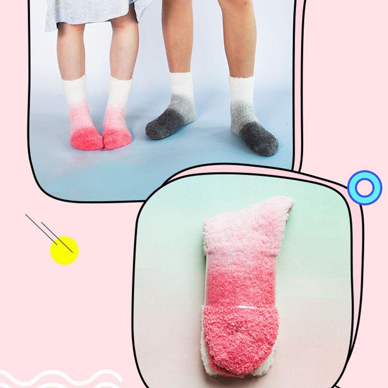 Womens Winter Warm Fuzzy Slipper Socks Gradient Color Family Couple Socks - CHALIER
