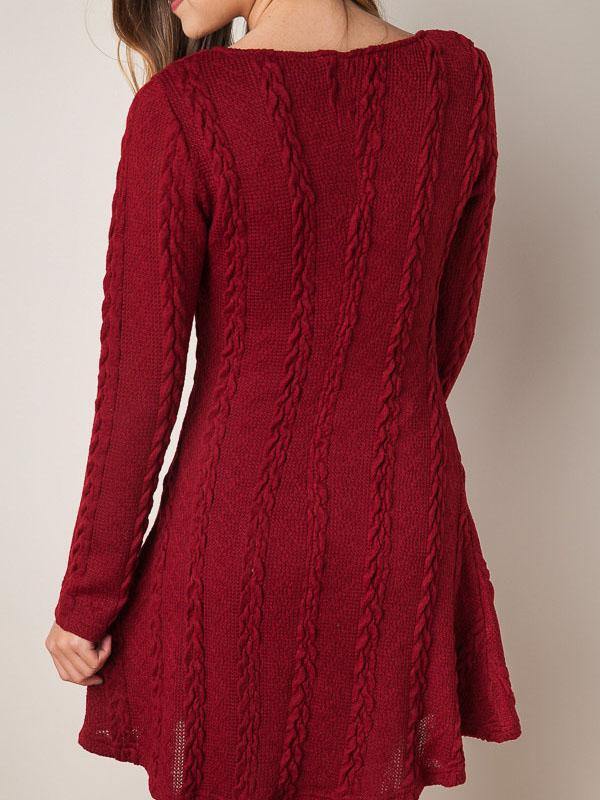Women's Knitted Mini Dress Long-sleeve A-line Loose Casual Sweater Dress Plus Size - CHALIER