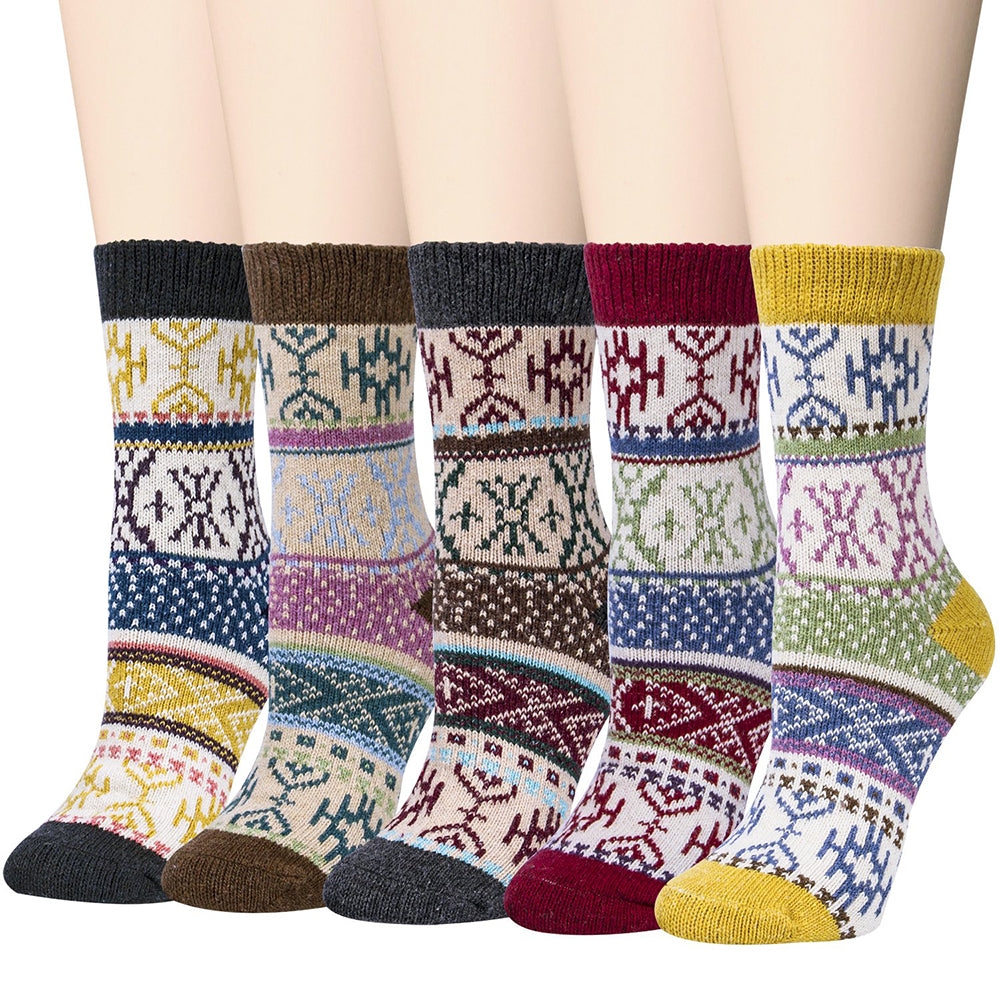 Womens Winter Soft Warm Thick Knit Wool Crew Socks 5 pairs