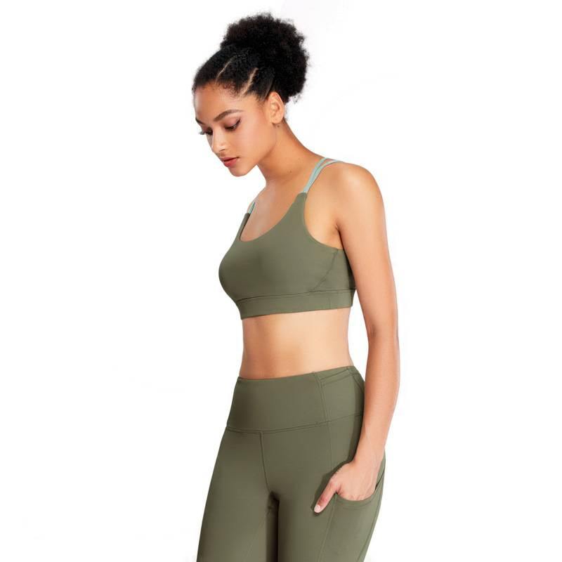 Women Sports Bra Criss-Cross Padded Bra Yoga Fitness Workout Running Top Set Leggings Tight - CHALIER