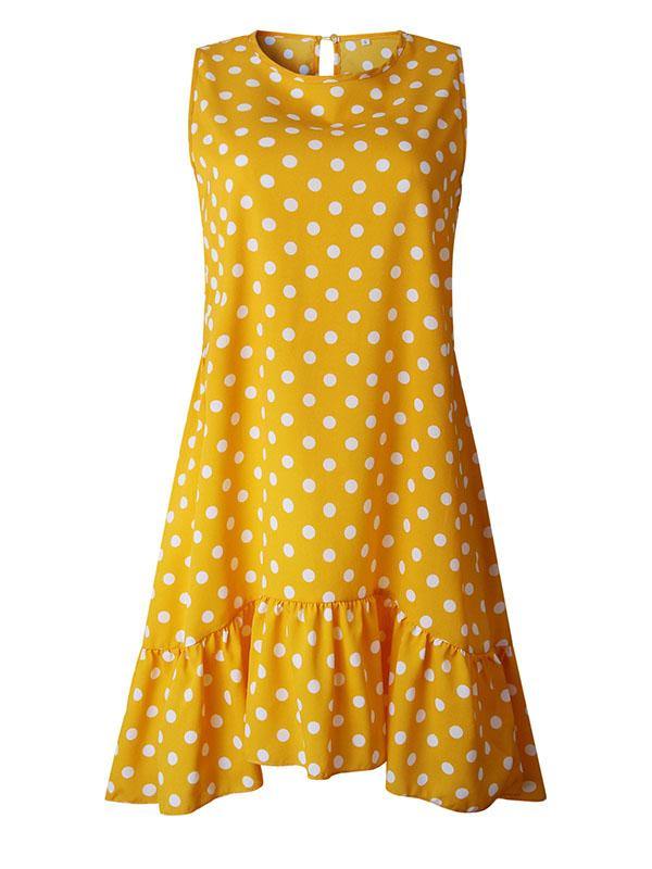 Women's Polka Dot Sleeveless Loose Flounced Dress Holiday - CHALIER