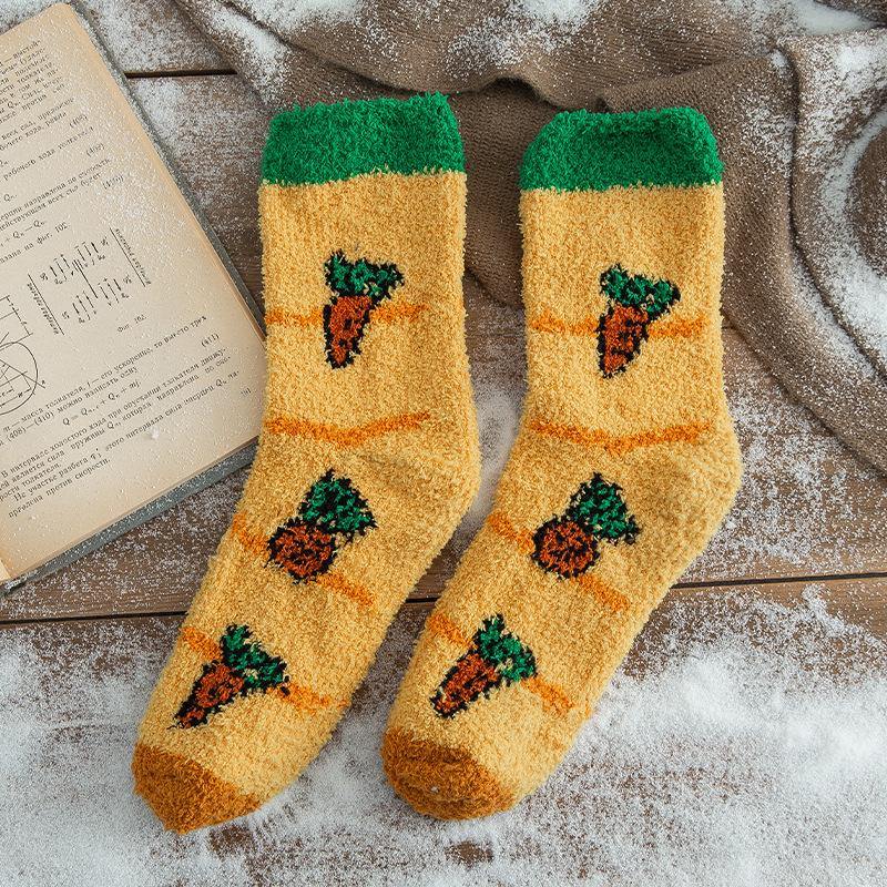 Womens Winter Warm Fuzzy Wool Slipper Socks Set Funny Cute Vegetables Series Set 5 Pairs - CHALIER