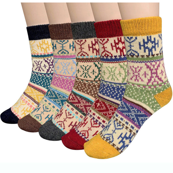 Womens Winter Soft Warm Thick Knit Wool Crew Socks 5 pairs