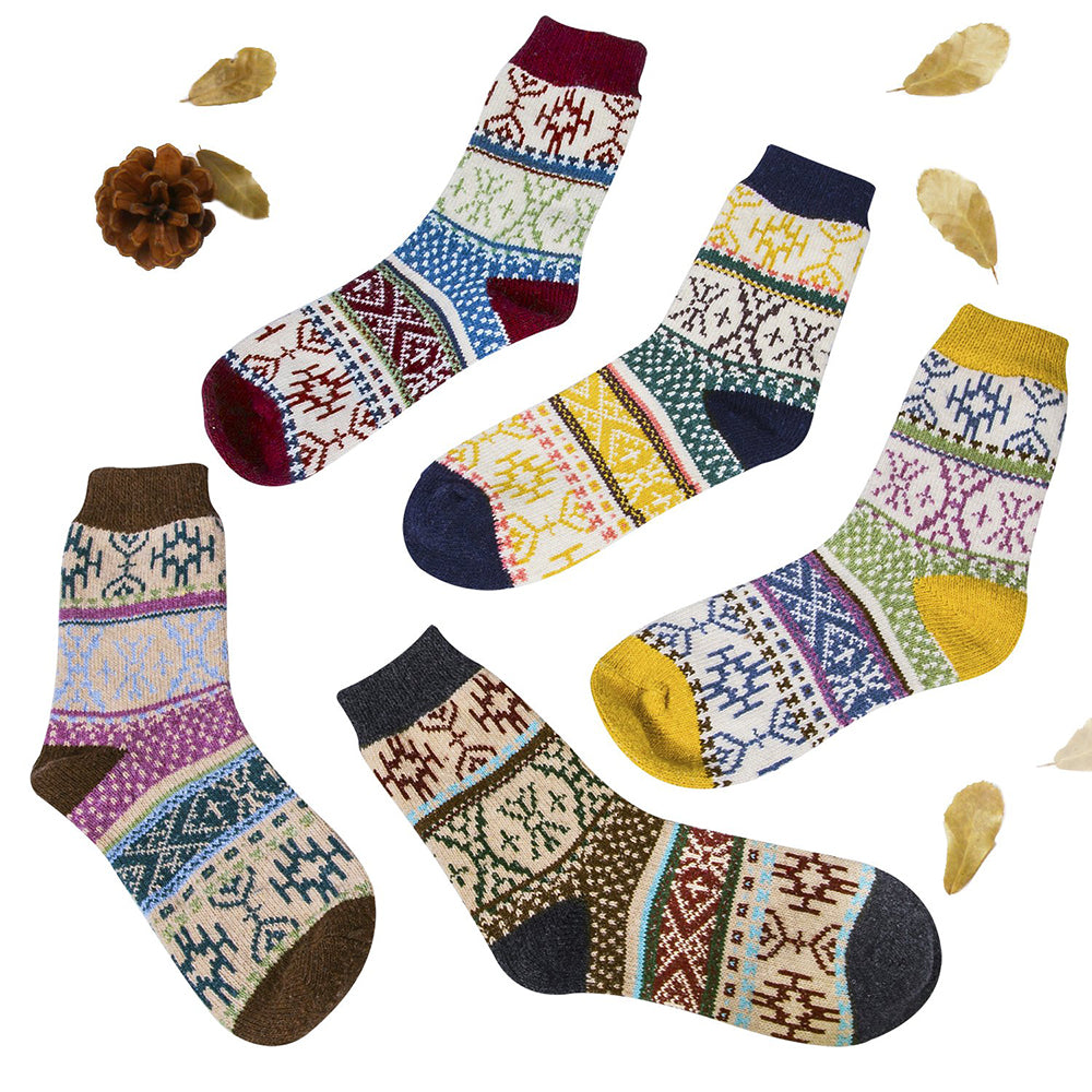 Womens Winter Soft Warm Thick Knit Wool Crew Socks 5 pairs