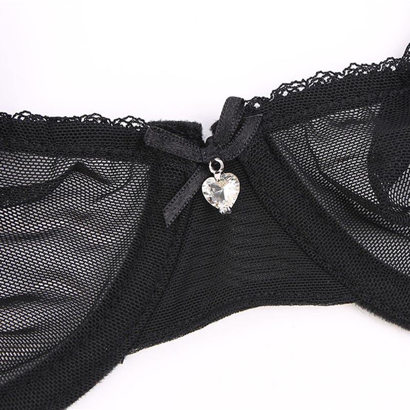 Ultra-thin Sexy Lingerie Plus Size Black Transparent Mesh Bra and Panty Set - CHALIER
