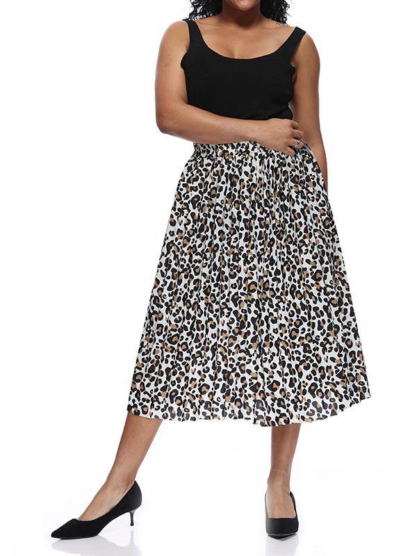 Women's Printed Chiffon Pleated Skirt Plus Size Midi Skirts - CHALIER