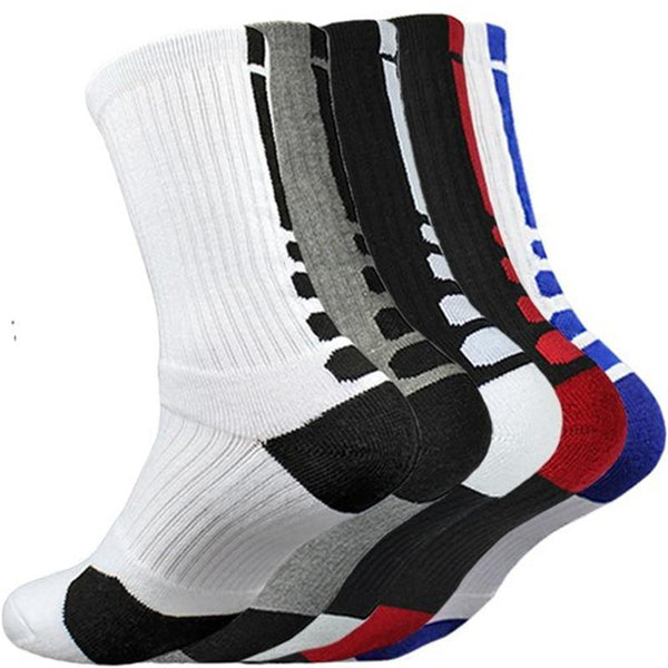 Men Sports Socks 5 Pairs With Damping Terry Basketball Cycling Running Hiking Tennis Sock Set Cotton Socks - CHALIER
