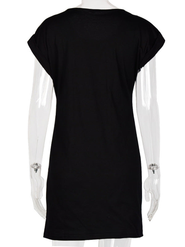 Women's Casual T-Shirt Mini Dress Crew Neck Lips Prints Short Sleeve