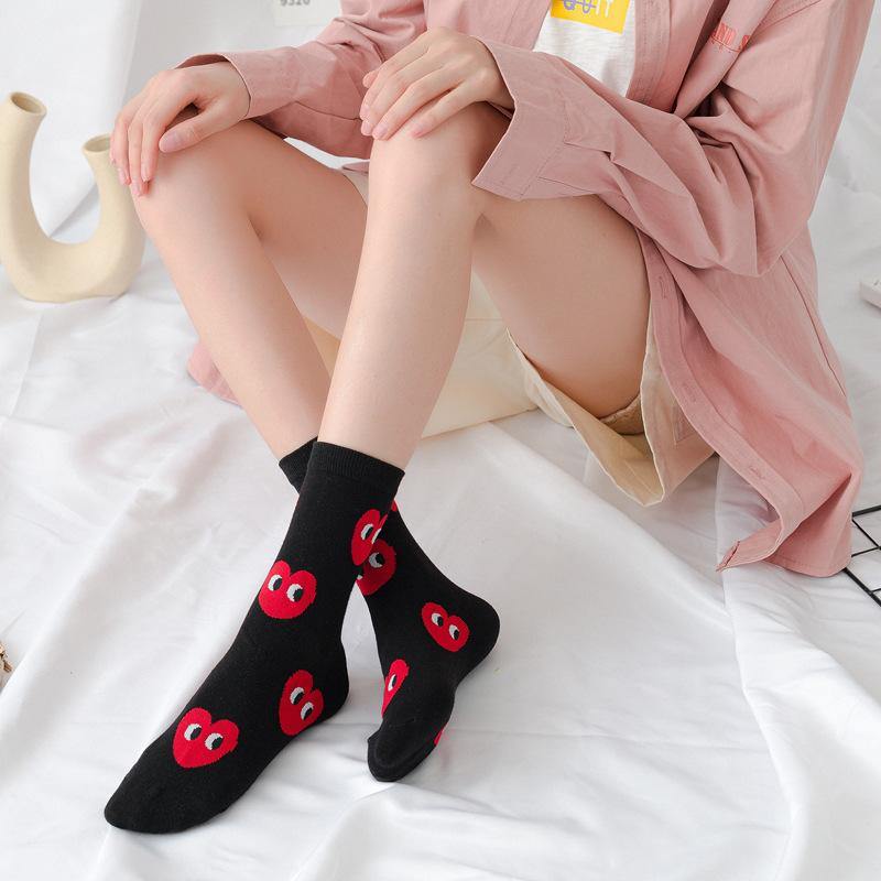 Womens Fun Socks Smiling Face Socks Hearts Cotton Socks Set 5 Pairs - CHALIER