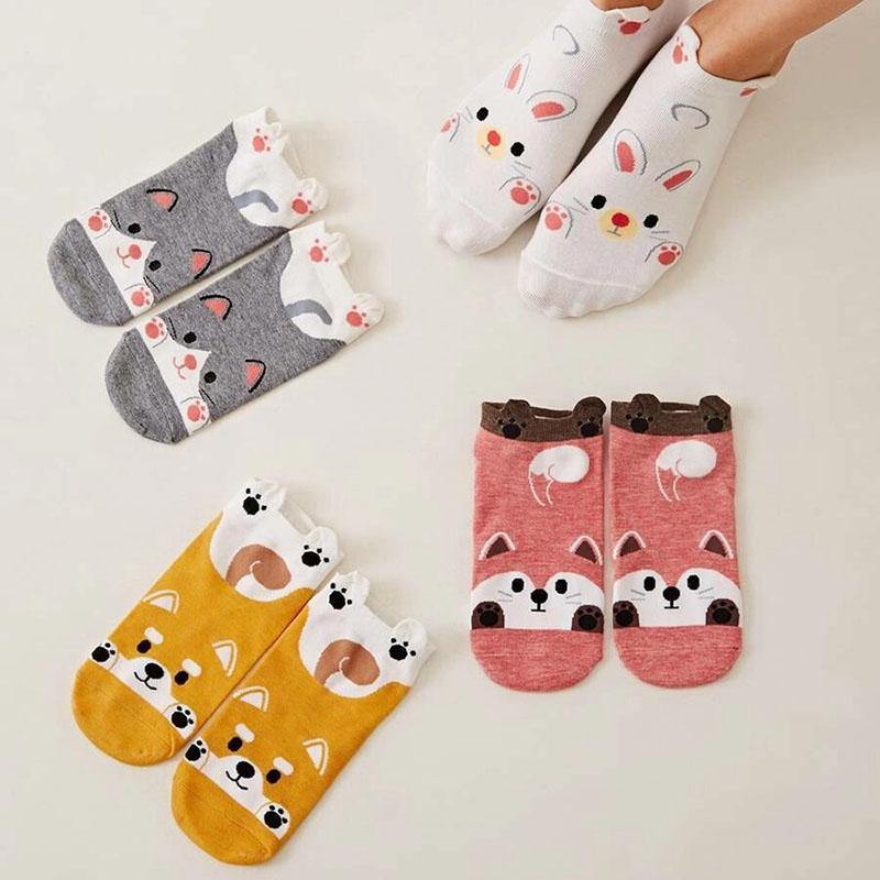 Womens Cartoon Animals Pattern Cute Funny Ankle Socks 4 pairs - CHALIER