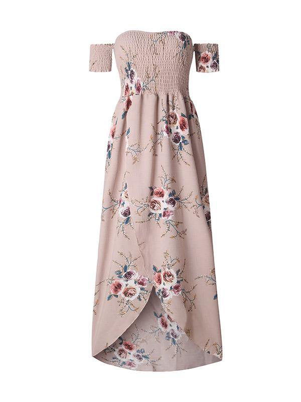 Women's Floral Printed Maxi Beach Dress Long Bohemian Split Tee Dress Plus Size - CHALIER