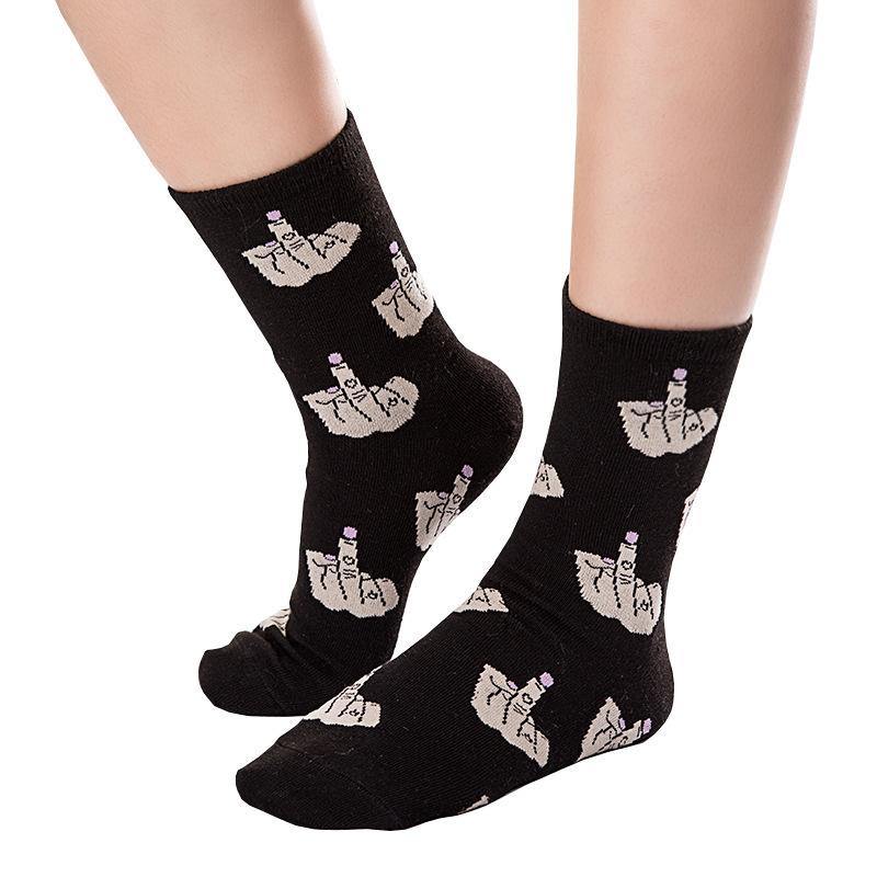 Womens Casual Funny Crazy Crew Socks Middle Finger Novelty Hip-hop Socks - CHALIER