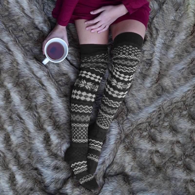 Women Winter Vintage Thick Socks Thigh High Cozy Wool Socks - CHALIER