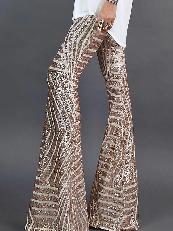 Chalier Sequin Stripes Wide Leg Pants - CHALIER