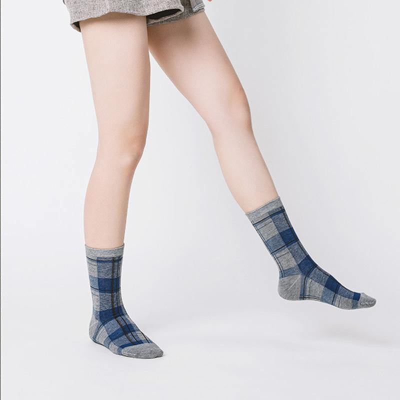 Womens Crew Happy Crazy Vintage Socks British Checkered Pattern Cartoon Sock Set - CHALIER