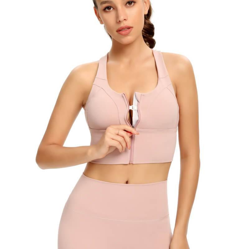 Womens Zip Front Sports Bra Wireless Bra Active Yoga Sports Soft Support Bra - CHALIER