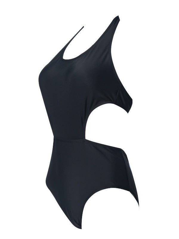 Women's Sexy Black One Piece Lace Up Halter Swimsuits