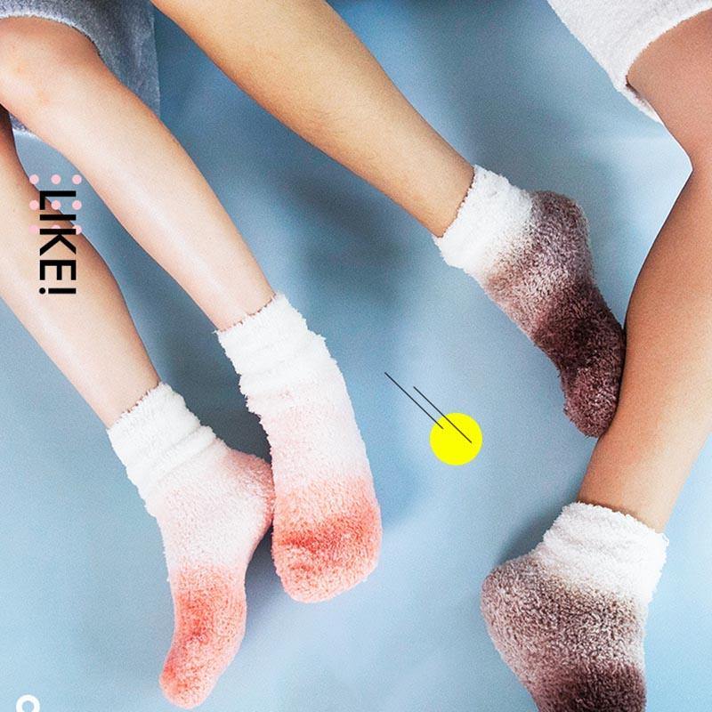 Womens Winter Warm Fuzzy Slipper Socks Gradient Color Family Couple Socks - CHALIER