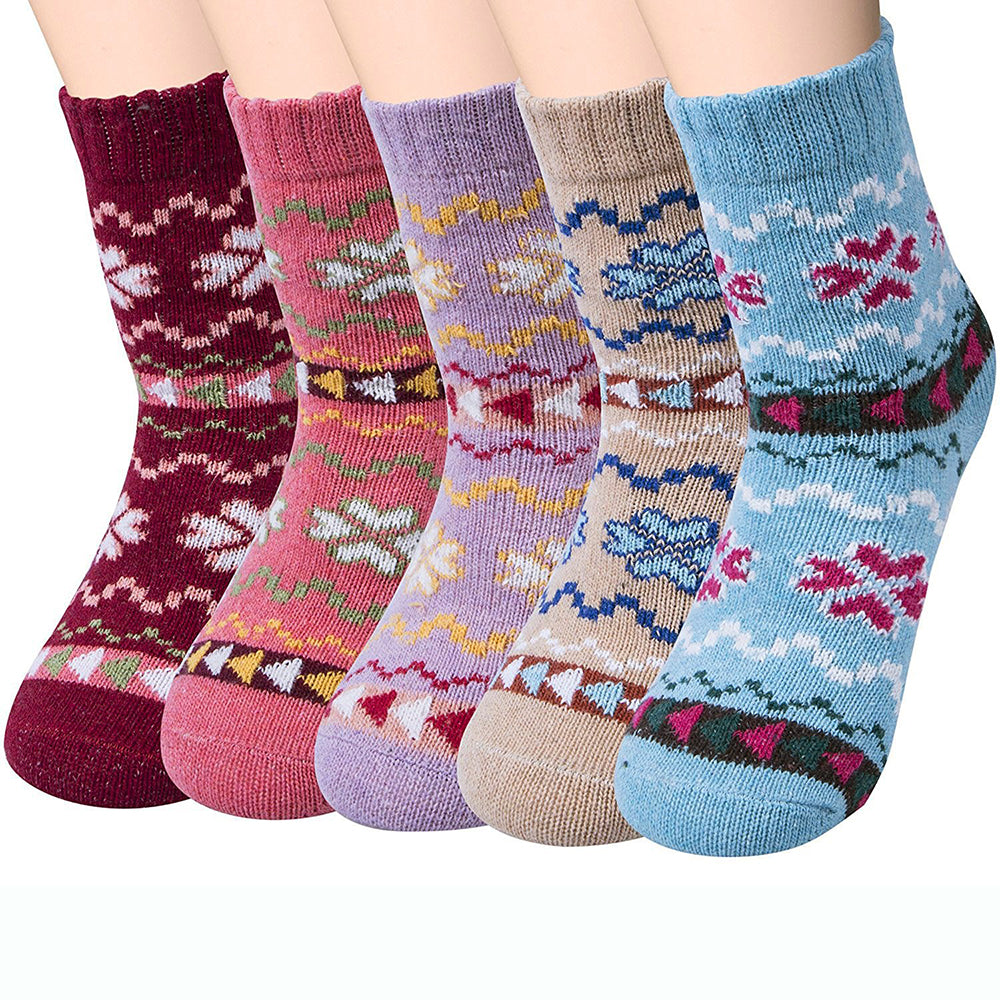 Womens Winter Vintage Style Soft Warm Thick Knit Wool Crew Socks 5 pairs