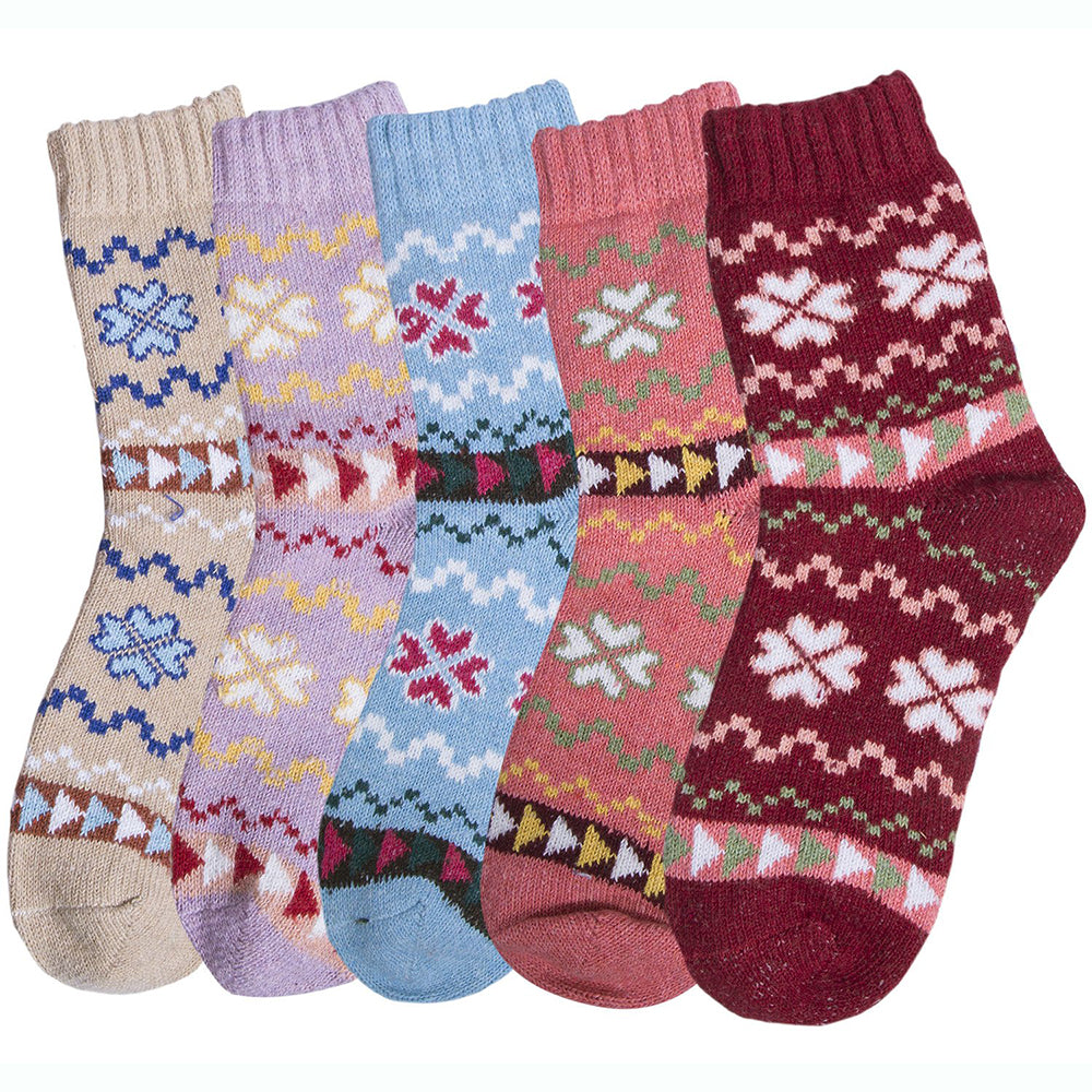 Womens Winter Vintage Style Soft Warm Thick Knit Wool Crew Socks 5 pairs