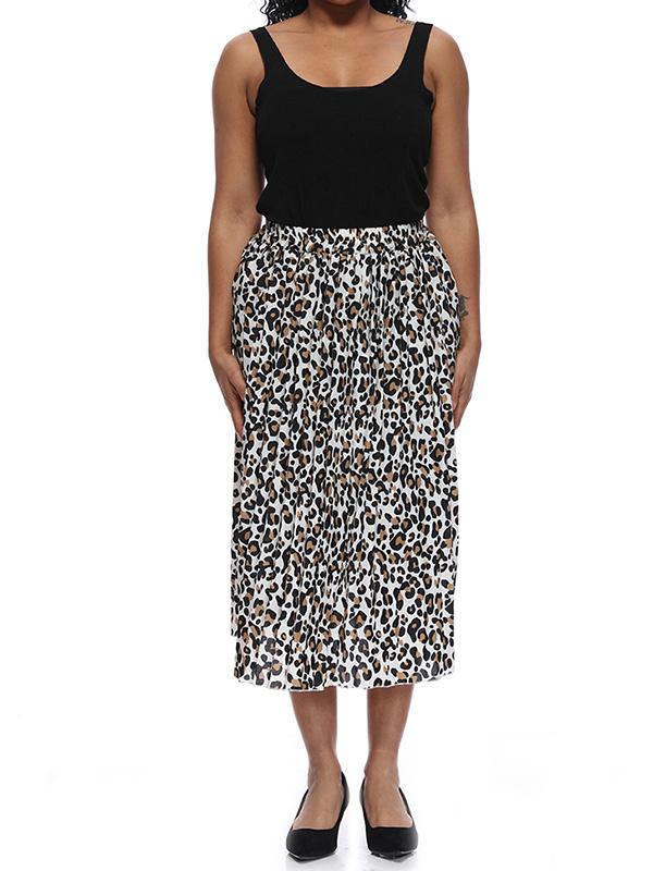 Women's Printed Chiffon Pleated Skirt Plus Size Midi Skirts - CHALIER
