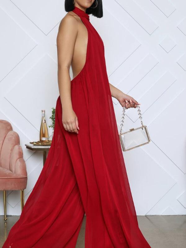 Women Casual Chiffon Loose Backless Jumpsuits - CHALIER