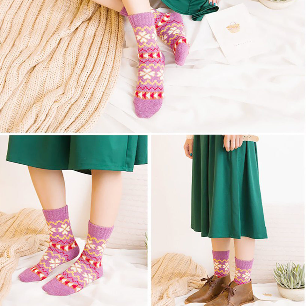 Womens Winter Vintage Style Soft Warm Thick Knit Wool Crew Socks 5 pairs