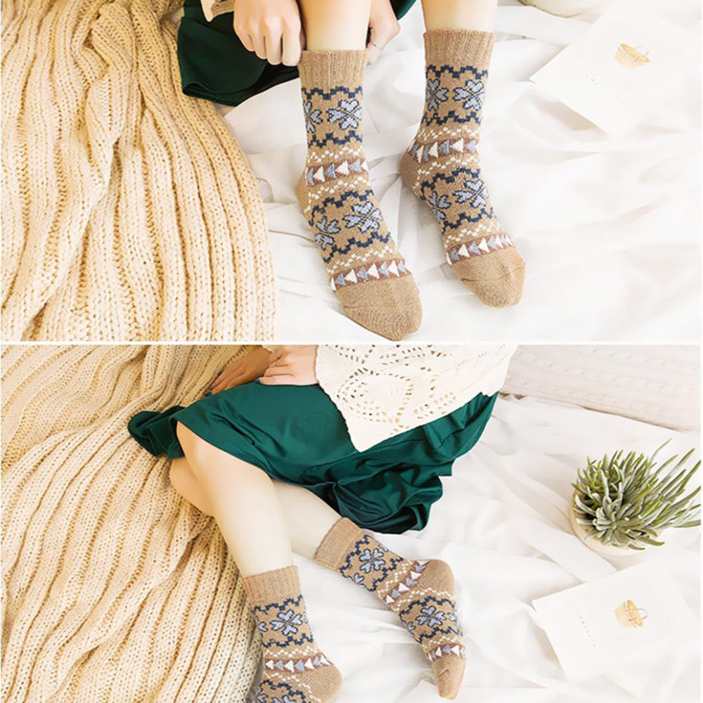 Womens Winter Vintage Style Soft Warm Thick Knit Wool Crew Socks 5 pairs