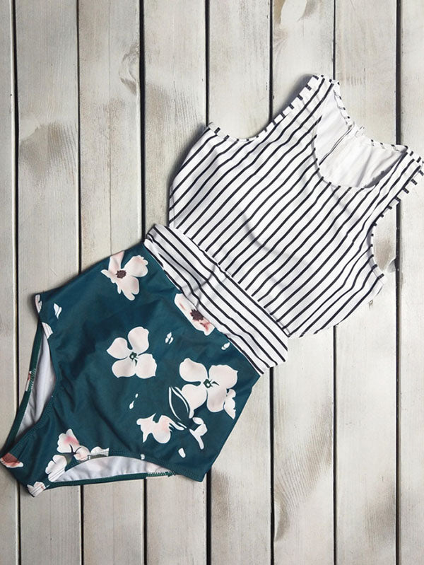 Women's Sexy High Waist Voyage One Piece Swimsuits Leaf Print