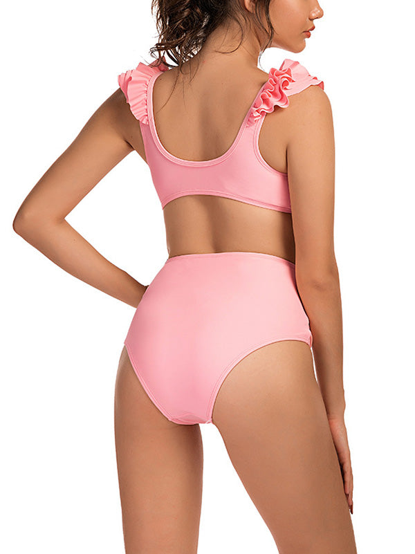 Womens Sexy Bikini Three-Piece Floral Prints Swimsuits Frilled Tankini