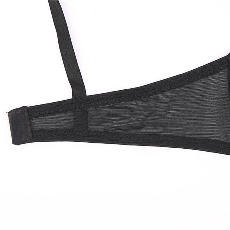 Ultra-thin Sexy Lingerie Plus Size Black Transparent Mesh Bra and Panty Set - CHALIER
