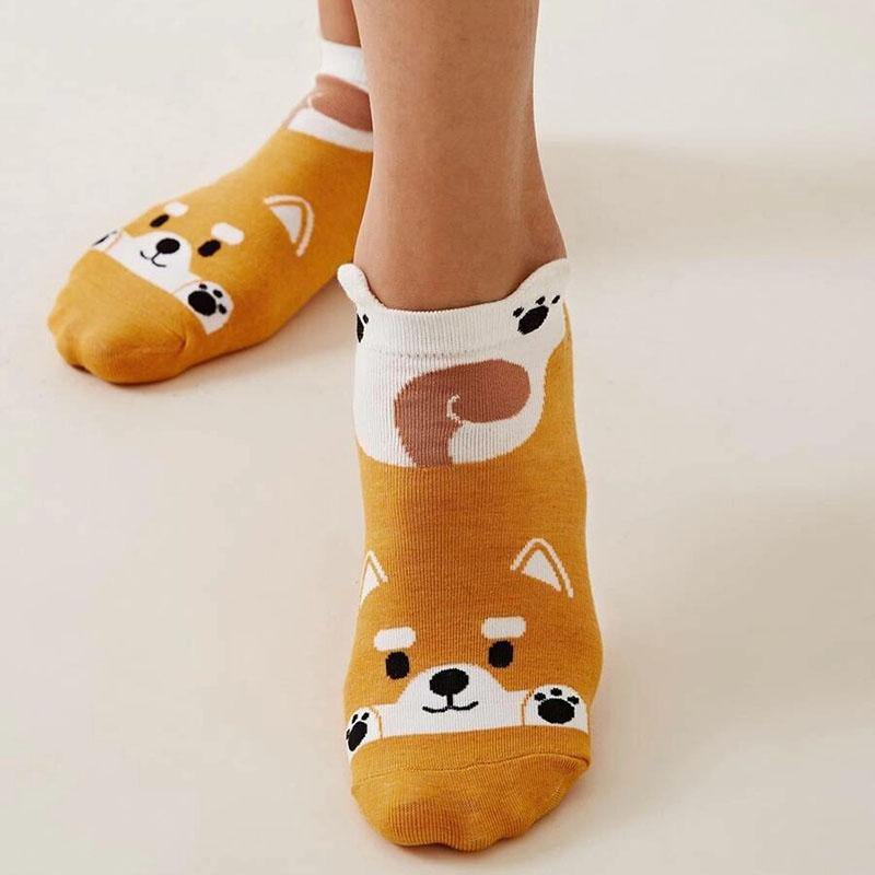Womens Cartoon Animals Pattern Cute Funny Ankle Socks 4 pairs - CHALIER