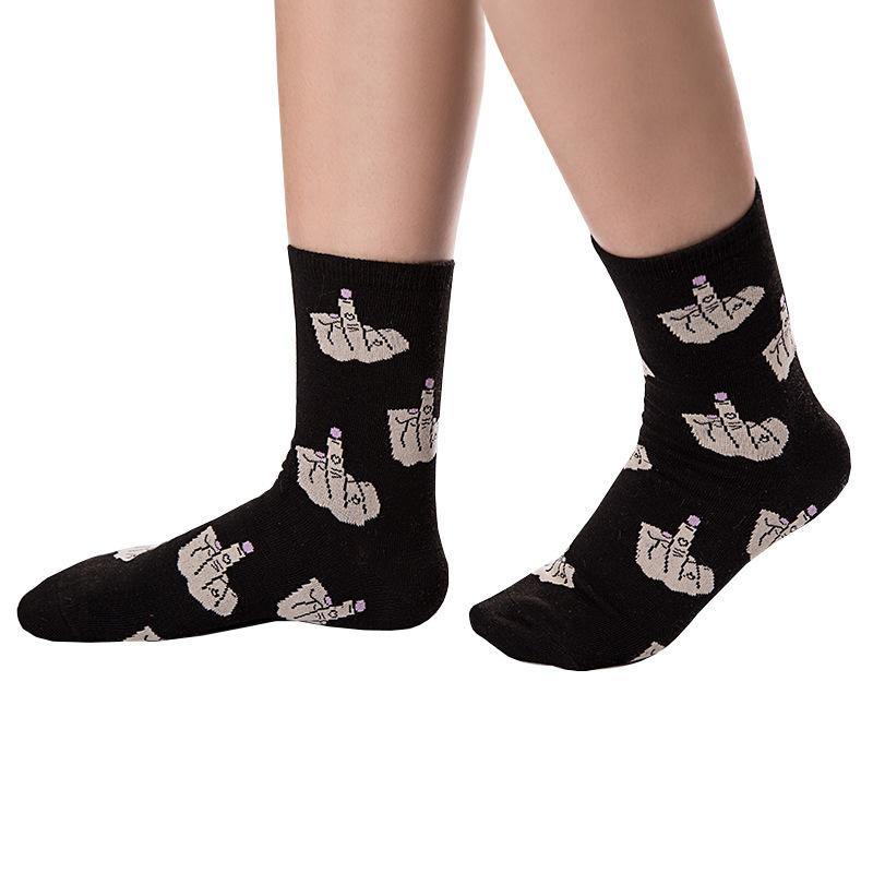 Womens Casual Funny Crazy Crew Socks Middle Finger Novelty Hip-hop Socks - CHALIER