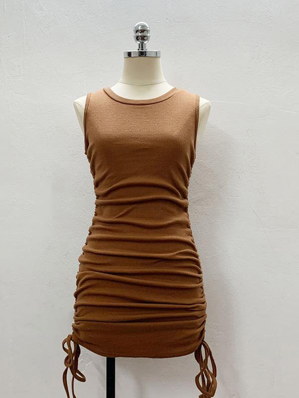Women's Sleeveless Tight Mini Dress Drawstring Tank Sheath Dress - CHALIER