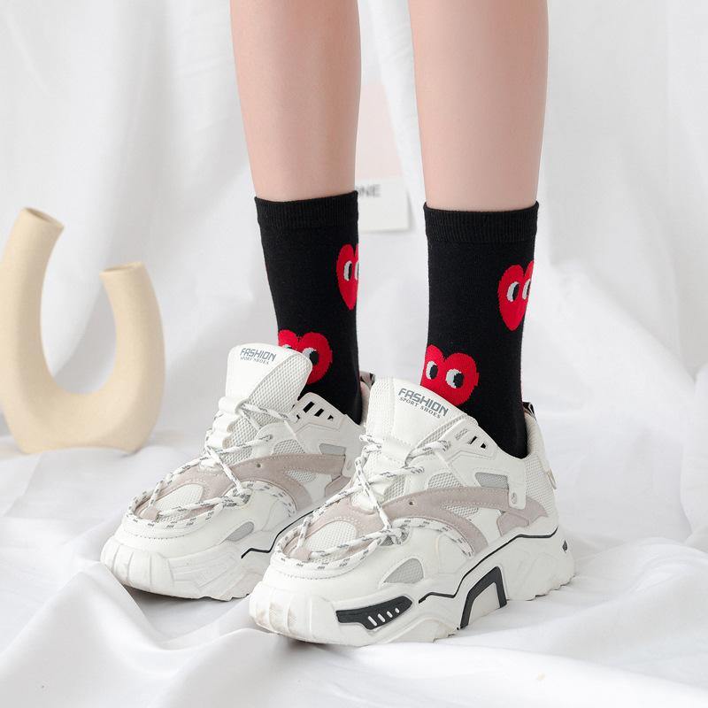 Womens Fun Socks Smiling Face Socks Hearts Cotton Socks Set 5 Pairs - CHALIER