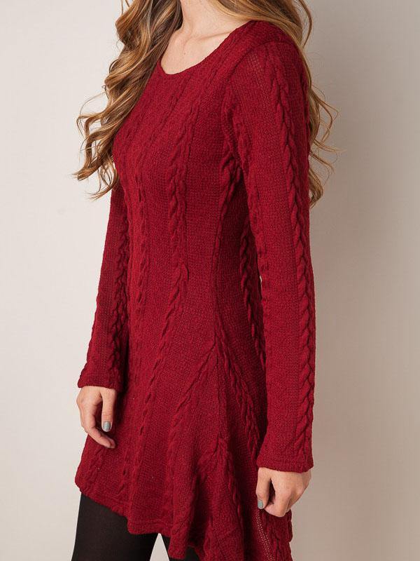 Women's Knitted Mini Dress Long-sleeve A-line Loose Casual Sweater Dress Plus Size - CHALIER
