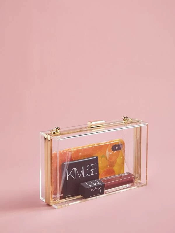 Women Transparent Chain Clutch Bag