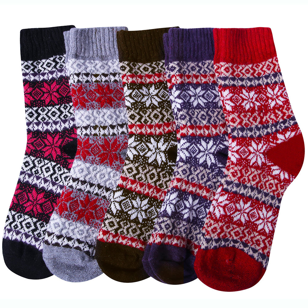 Womens Winter Vintage Style Warm Soft Knit Thick Wool Crew Socks 5 pairs