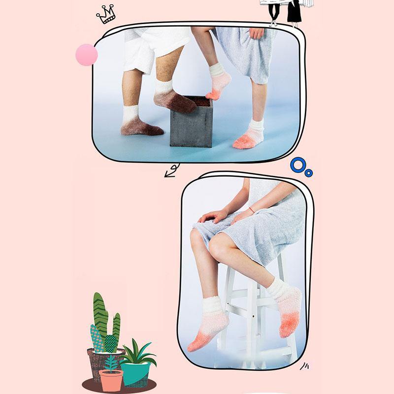 Womens Winter Warm Fuzzy Slipper Socks Gradient Color Family Couple Socks - CHALIER