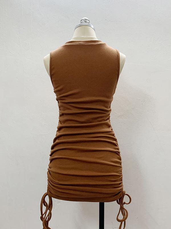 Women's Sleeveless Tight Mini Dress Drawstring Tank Sheath Dress - CHALIER